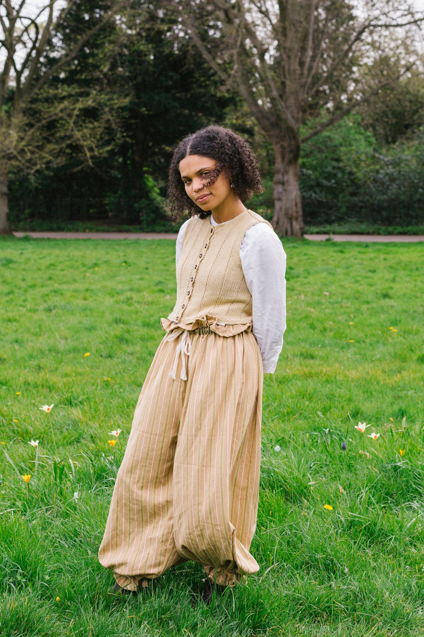 Pierrot Pants in Striped Twill Cotton