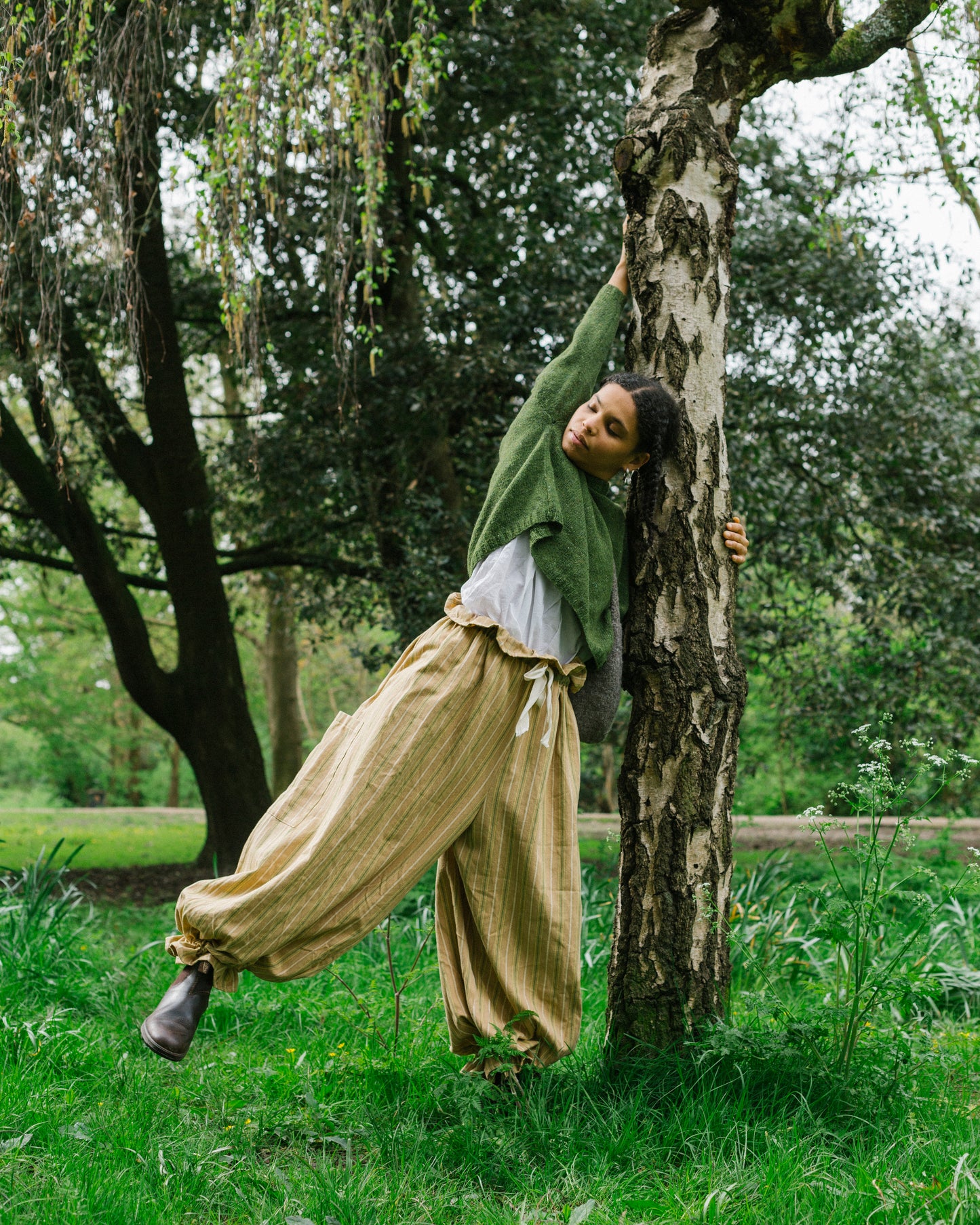 Pierrot Pants in Striped Twill Cotton